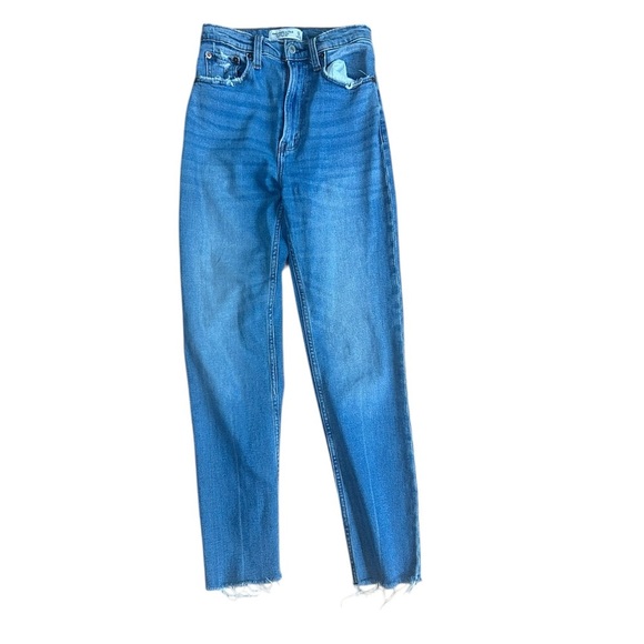 Abercrombie & Fitch The Ankle Straight Ultra High Rise Medium Wash Raw Hem 25/0L - Picture 4 of 13